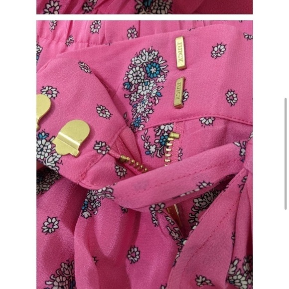 𝅺JUICY COUTURE Silk pink hilt boho paisley shorts tie belt summer - Picture 6 of 8